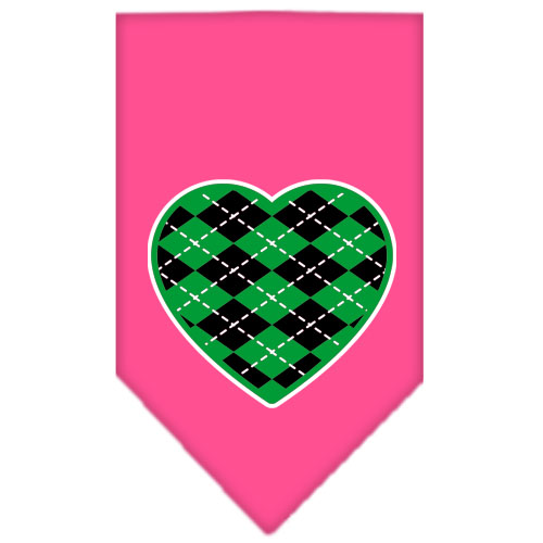 Argyle Heart Green Screen Print Bandana Bright Pink Small